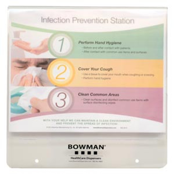 MP-075 Bowman Manufacturing Company, Inc. Sign Holder, Horizontal, Holds 11 in. W x 8 1/2 in. H Signs, Hardware Included for Mounting to Respiratory Hygiene Stations, Clear PETG Plastic, 12/cs (Made in USA)