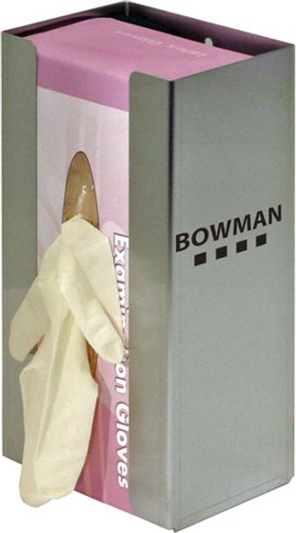 GS-004 Bowman Manufacturing Company, Inc. Glove Box Dispenser, Holds One Box of Gloves, Two-Way Keyholes For Vertical or Horizontal Wall Mounting, Stainless Steel, 5 5/8 in. W x 9 15/16 in. H x 3 13/16 in. D, 12/cs (Made in USA)