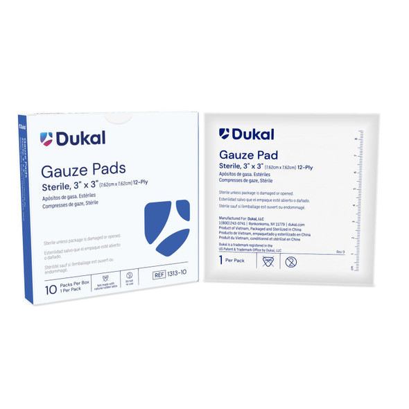 Dukal Corporation 1313-10 Gauze Pad, 3in. x 3in., 12-Ply, Sterile, 1/pk, 10 pk/bx, 60 bx/cs , case