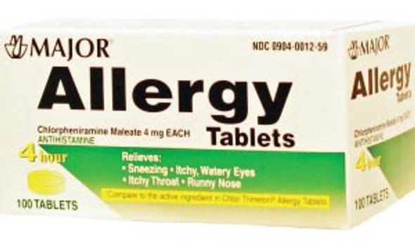 Major Pharmaceuticals 700459 Allergy Tablets, 4mg, 100s, Compare to Chlor-Trimeton® Tabs, NDC# 00904-0012-59 (US Only) , each