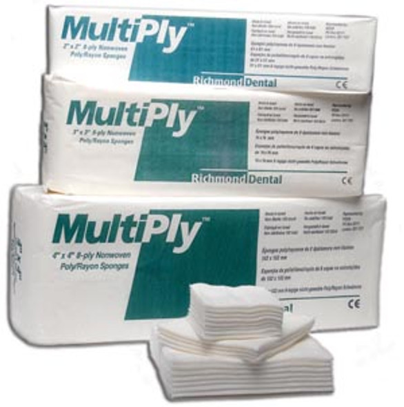 Richmond Dental MULTIPLY™ 300639 MultiPly Non-Woven Rayon/ Poly Sponge, 4in. x 4in., 8-Ply, Non-Sterile, 100/slv, 20 slv/cs , case