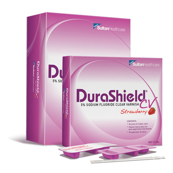 Sultan Healthcare, Inc. DURASHIELD® 31103 Fluoride Varnish, .4mL Unit Dose, Watermelon, Includes: 50 Ultrabrush 2.0, 50/bx (Item is considered HAZMAT and cannot ship via Air or to AK, GU, HI, PR, VI) , box