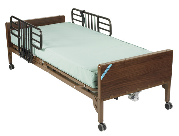 15033bv-pkg-1-t Drive Medical Delta Ultra Light Full Electric Hospital Bed with Half Rails and Therapeutic Support Mattress