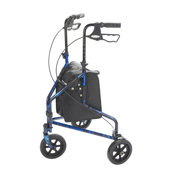 10289bl Drive Medical 3 Wheel Walker Rollator with Basket Tray and Pouch, Flame Blue