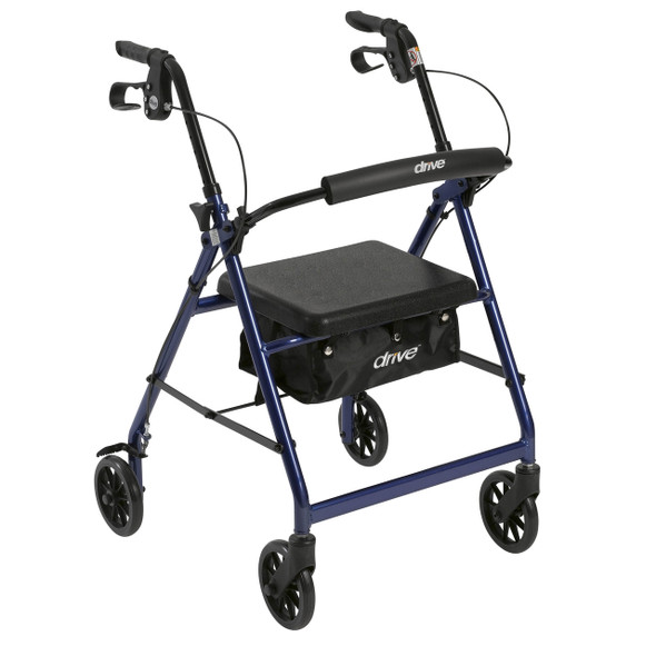 r726bl Drive Medical Walker Rollator with 6" Wheels, Fold Up Removable Back Support and Padded Seat, Blue