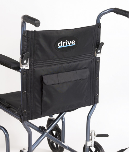 fw19bl Drive Medical Flyweight Lightweight Folding Transport Wheelchair, 19", Blue Frame, Black Upholstery
