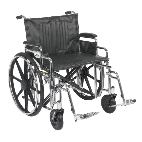 std24dda-sf Drive Medical Sentra Extra Heavy Duty Wheelchair, Detachable Desk Arms, Swing away Footrests, 24" Seat