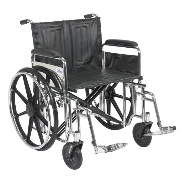 std24dfa-sf Drive Medical Sentra Extra Heavy Duty Wheelchair, Detachable Full Arms, Swing away Footrests, 24" Seat