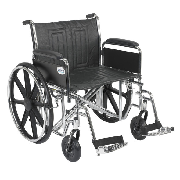 std24ecdfa-sf Drive Medical Sentra EC Heavy Duty Wheelchair, Detachable Full Arms, Swing away Footrests, 24" Seat