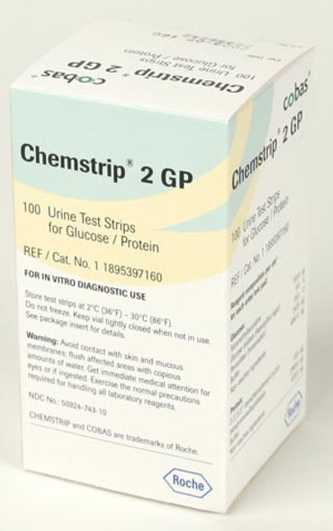 Roche Diagnostics Corp. CHEMSTRIP® 11895397160 Chemstrip 2 GP (Protein, Glucose), CLIA Waived, 100/vial (Minimum Expiry Lead is 90 days) (Item is Non-Returnable) (Continental US Only) (MOQ = 4 eaches) , each