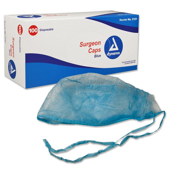 Dynarex 2121 10 in x 6.7 in Blue Surgeon Cap - 100/Box 5 Box/Case