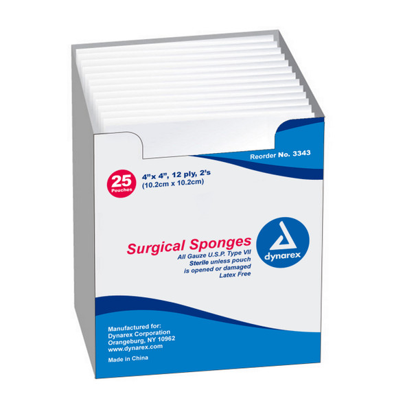 3343 Dynarex Gauze Sponge Sterile 2'S 4X4 12 Ply 24/25 1200/CA