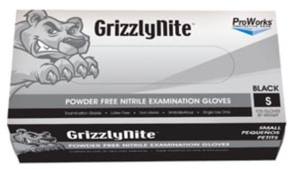 GL-N105FS Hospeco Nitrile Exam Powder Free Glove, Black,  Small, 100/bx, 10bx/cs