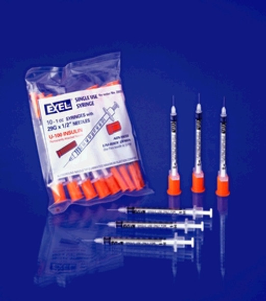 Exel Corporation 26014 Insulin Syringe & Needle, 30G x 5/16in., 3/10cc, 10/bg, 10 bg/bx, 5 bx/cs , case