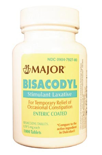 Major Pharmaceuticals 239574 Bisacodyl, 5mg, Tablets, Enteric Coated, 1000s, Compare to Dulcolax®, NDC# 00904-6748-80 (US Only) , each