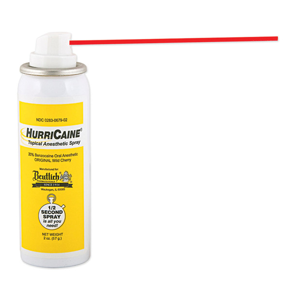 Beutlich LP Pharmaceuticals HURRICAINE® 0283-0679-02 Topical Anesthetic Spray, 2 oz Can, Wild Cherry + 1 Disposable Extension Tube (Item is considered HAZMAT and cannot ship via Air or to AK, GU, HI, PR, VI) (US Only) , each