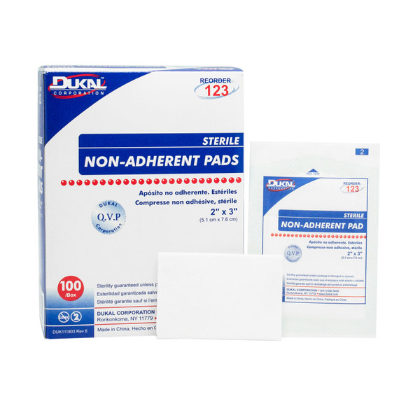 Dukal Corporation 123 Non-Adherent Pad, 2in. x 3in., Sterile, 1/pk, 100 pk/bx, 12 bx/cs , case
