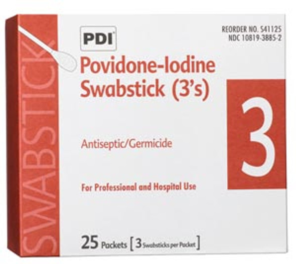 PDI - Professional Disposables, Intl. S41125 PVP Iodine Prep Swab 3s, 3/pk, 25 pk/bx, 10 bx/cs (52 cs/plt) (US Only) , case