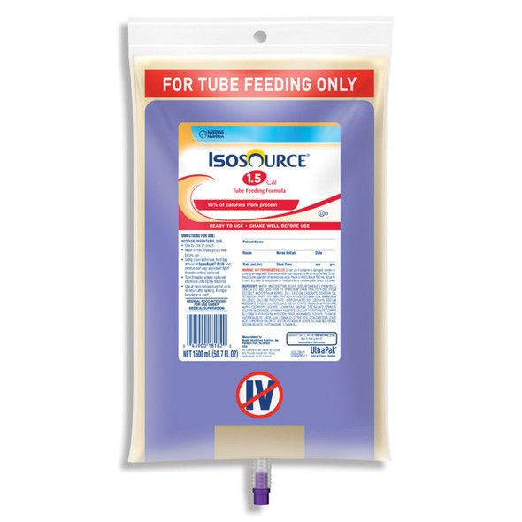 Nestle Healthcare Nutrition ISOSOURCE® 4390028182 Isosource® 1.5 Cal SpikeRight™ Plus, 1500mL, 4/cs (120 cs/plt) (Minimum Expiry Lead is 90 days) (Continental US Only) (Item on Manufacturer Backorder - Inventory Limited when Available) , case