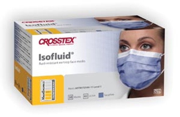Crosstex International ISOFLUID® GCISA ASTM Level 1 Mask, Latex Free (LF), Sapphire, 50/bx, 10 bx/ctn , carton