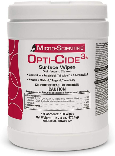 Micro Scientific Industries Opti-Cide3® OCW06-100 Disposable White 7 in x 10 in Surface Cleaner Disinfectant Wipe - 100/Can 6 Can/Case