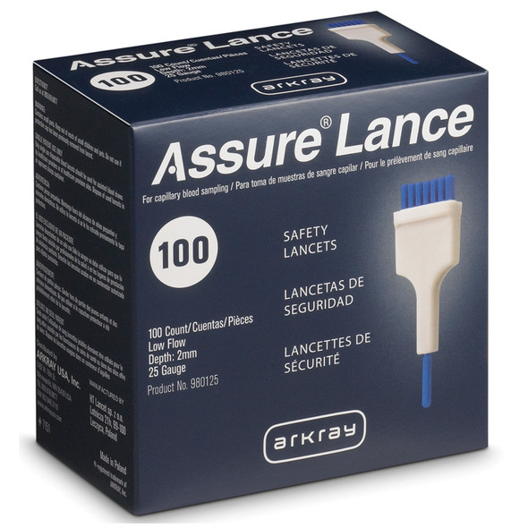 Arkray USA, Inc. ASSURE® 980125 Low Flow 25G Lancets x 2mm, 100/bx (US Only) , box