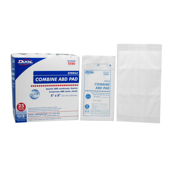 Dukal Corporation 5590 ABD Pad, 5in. x 9in., Sterile, 1/pk, 25 pk/tray, 16 tray/cs (24 cs/plt) , case