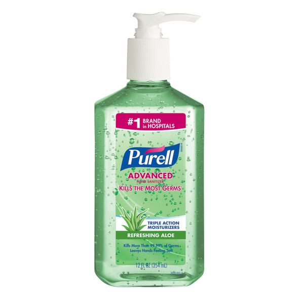 GOJO Industries, Inc. PURELL® 3639-12 Instant Hand Sanitizer with Aloe, 12 fl oz Pump Bottle, 12/cs (114 cs/plt) (Item is considered HAZMAT and cannot ship via Air or to AK, GU, HI, PR, VI) , case