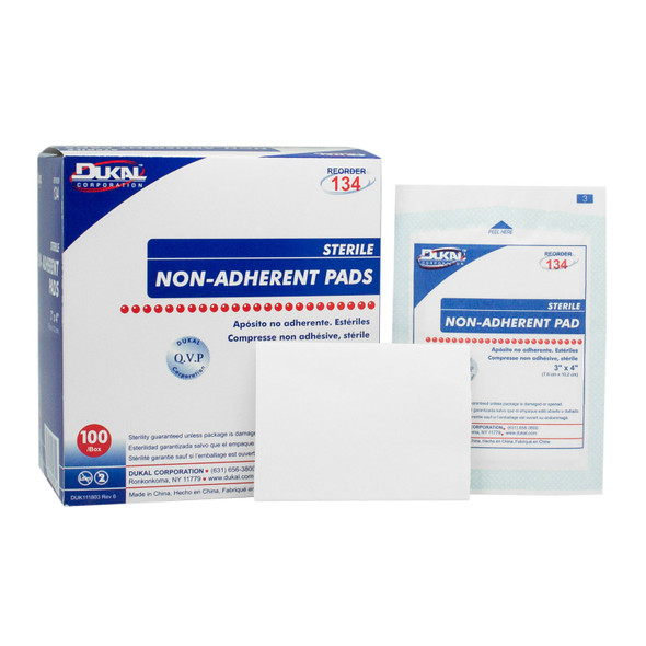 Dukal Corporation 134 Non-Adherent Pad, 3in. x 4in., Sterile, 1/pk, 100 pk/bx, 12 bx/cs , case