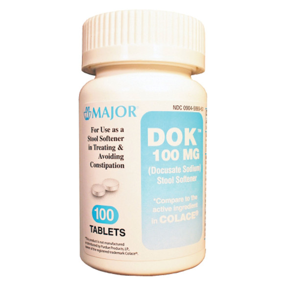 Major Pharmaceuticals 700401 Docusate Sodium, 100mg, 100s, Compare to Colace, NDC# 00904-6750-60 (US Only) , each