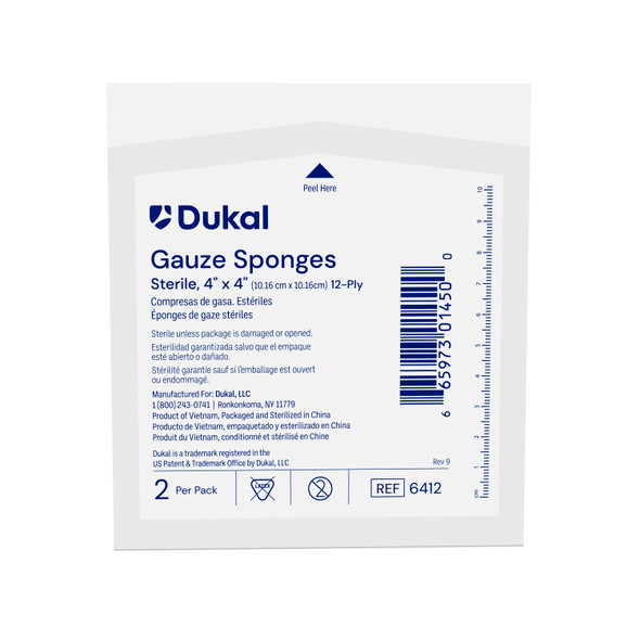 Dukal Corporation 6412 Gauze Sponge, 4in. x 4in., Sterile, 12-Ply, 2/pk, 25 pk/bx, 24 bx/cs , case