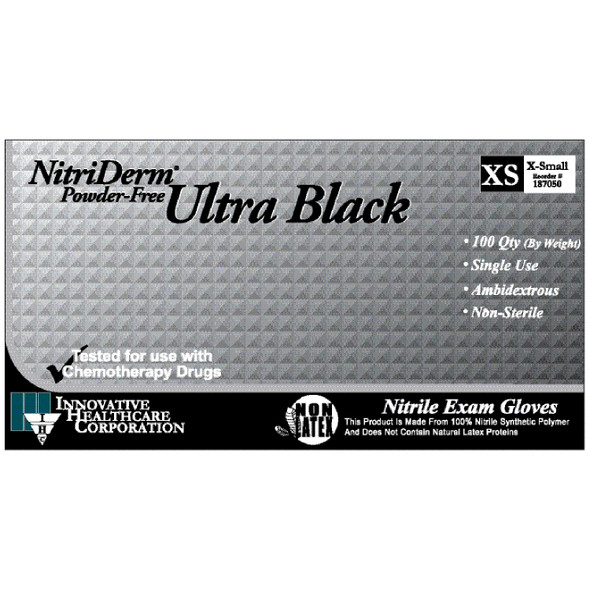 Innovative Healthcare Corp., Inc. NITRIDERM® 187350 Gloves, Exam, X-Large, Nitrile, Chemo & Fentanyl Tested, Non-Sterile, PF, Textured, Black, 100/bx, 10 bx/cs (96 cs/plt) , case