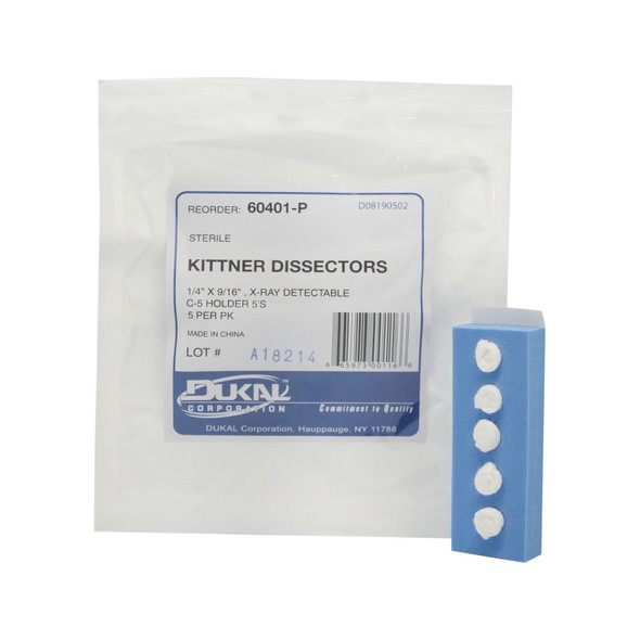 Dukal Corporation 60401-P Kittner Dissectors, ¼in. x 0.56in., C-5 Foam Holder, Sterile 5s, 5/pk, 40 pk/cs , case