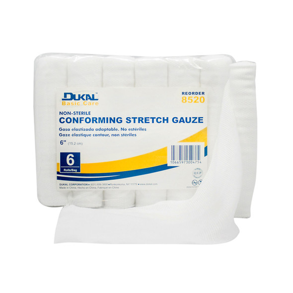 Dukal Corporation 8520 Conforming Stretch Gauze, 6in. Non-Sterile, 6 rl/bg, 8 bg/cs , case