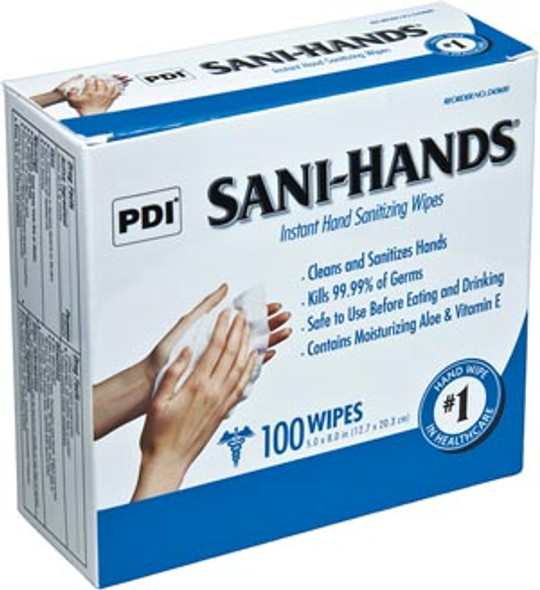 PDI - Professional Disposables, Intl. SANI-HANDS® D43600 Instant Hand Sanitizing Wipe, 5in. x 8in., 100/bx, 10 bx/cs (63 cs/plt) (US Only) , case