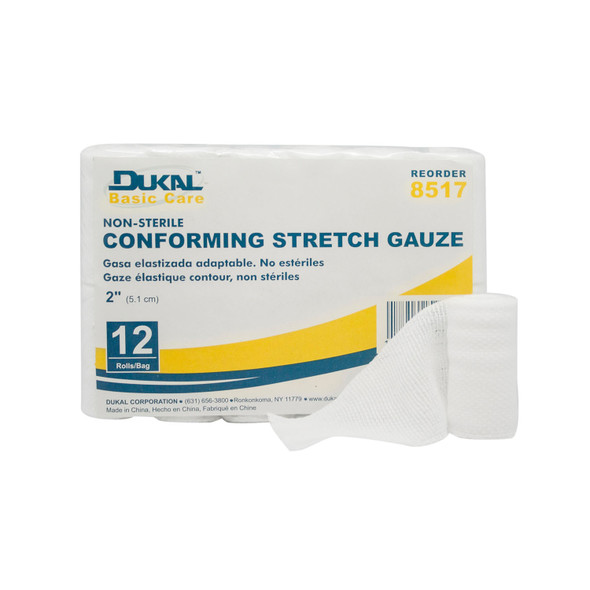 Dukal Corporation 8517 Conforming Stretch Gauze, 2in. Non-Sterile, 12 rl/bg, 8 bg/cs , case