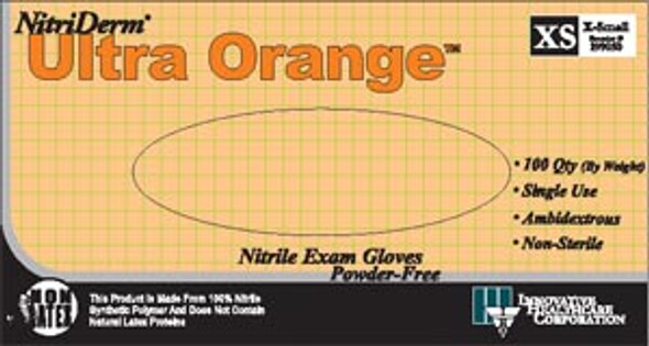 Innovative Healthcare Corp., Inc. NITRIDERM® ULTRA ORANGE® 199100 Gloves, Exam, Small, Nitrile, Non-Sterile, PF, Textured, Orange Color, 100/bx, 10 bx/cs (96 cs/plt) , case