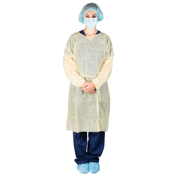 Dukal Corporation 303 Isolation Gown, Poly Coated, Impervious, Yellow, 10/bg, 5 bg/cs (36 cs/plt) , case