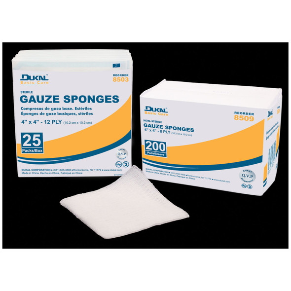 Dukal Corporation 8510 Gauze Sponge, 4in. x 4in., Non-Sterile, 12-Ply, 200/bg, 10 bg/cs (72 cs/plt) , case