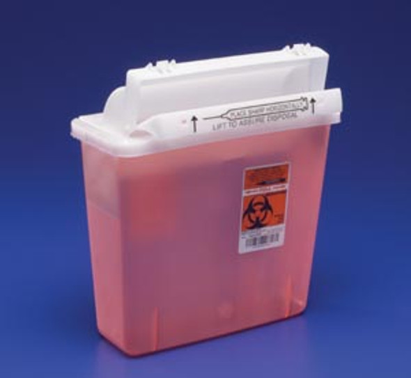 Cardinal Health 8507SA IN-ROOM Sharps Container, 5 Qt, Transparent Red, SHARPSTAR Lid & Counter-Balanced Door, 12½in.H x 5½in.D x 10¾in.W, 20/cs (24 cs/plt) (Continental US Only) , case