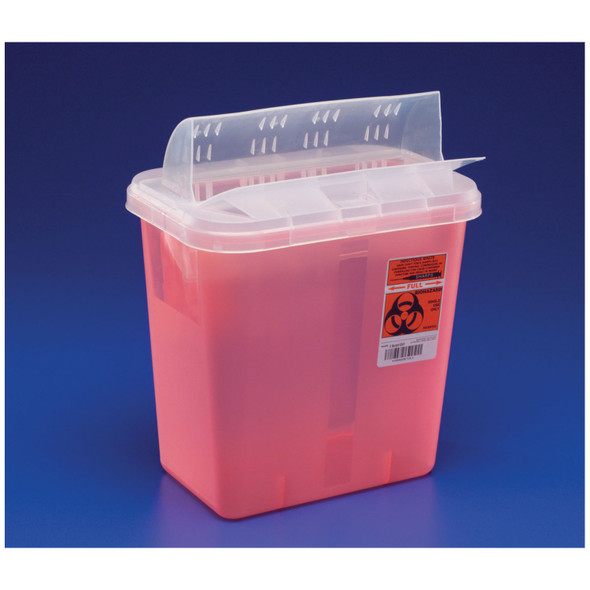 Cardinal Health 85221R Sharps Container, Always-Open Lid, 12 Qt, Transparent Red, 16¼in.H x 6in.D x 13¾in.W, 10/cs (Continental US Only) , case