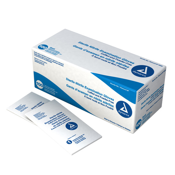 6522 Dynarex Nitrile Sterile Exam Gloves, Small, Singles, 100/Box, 8 Boxes/Case