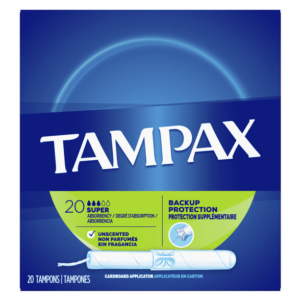 Procter & Gamble Distributing LLC 7301038012 Tampax Super Absorbency Tampons, Unscented, 20/bx, 24 bx/cs , case