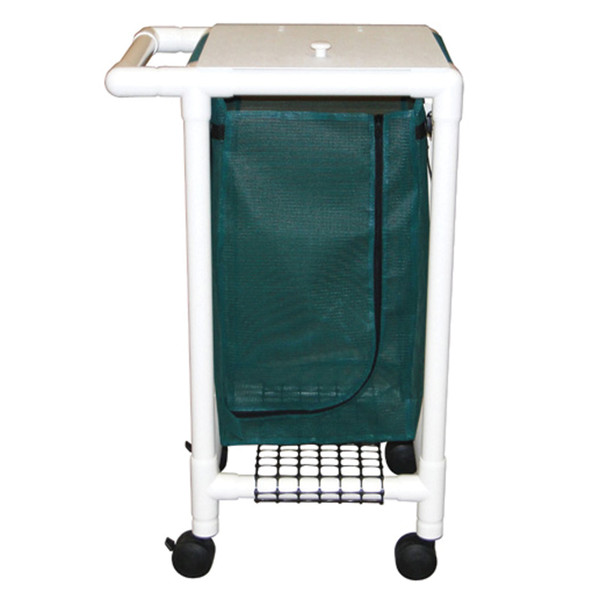 MJM International Corp. 214-S Single Hamper, Mesh Bags (33 Gal Capacity, Plastic Bag), 3in. Heavy Duty Casters, Zipper Opening, Base Support For Bag, Push/ Pull Handle , each