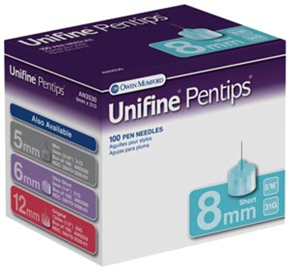 Owen Mumford MUMFORD UNIFINE® AN3530 Short Pen Needle, 8mm, 31G, 100/bx , box