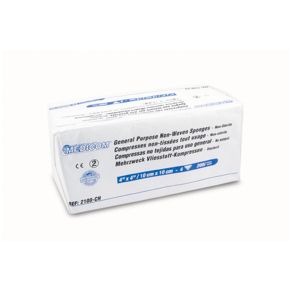 Medicom, Inc. 2100-CH Sponge, 4in. x 4in., 4-Ply, Non-Woven, Non-Sterile, 200/slv, 10slv/cs (Not Available for sale into Canada) , case