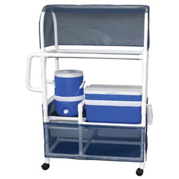 MJM International Corp. 831 Hydration/ Ice Cart, 48 Qt Ice Chest, 5 Gal Water Cooler, Skirt Cover Panels & Canopy Standard Mesh , each