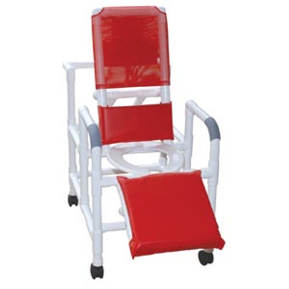 MJM International Corp. 193 Reclining Shower Chair, Deluxe Elongated Open Front Commode Seat & Elevated Leg Extension , each