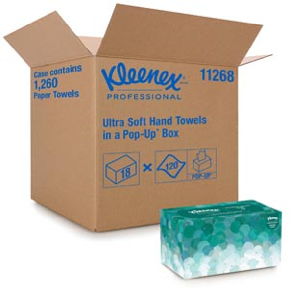 Kimberly-Clark Professional KLEENEX® 11268 Hand Towel, Pop-Up Box, White 1-Ply, 9in. x 10½in., 70 sheet/bx, 18 bx/cs (US Only) , case