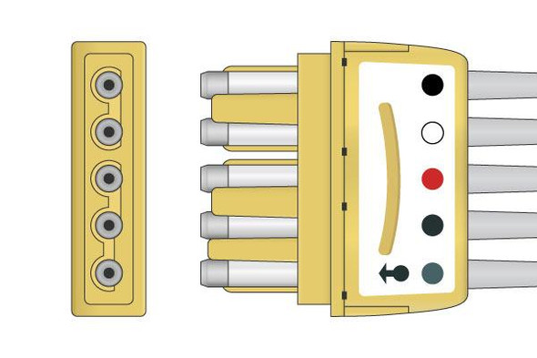 10043 Cables and Sensors Compatible Spacelabs Disposable ECG Leadwire - 700-0006-32, 5 Leads Pinch/Grabber Box of 25